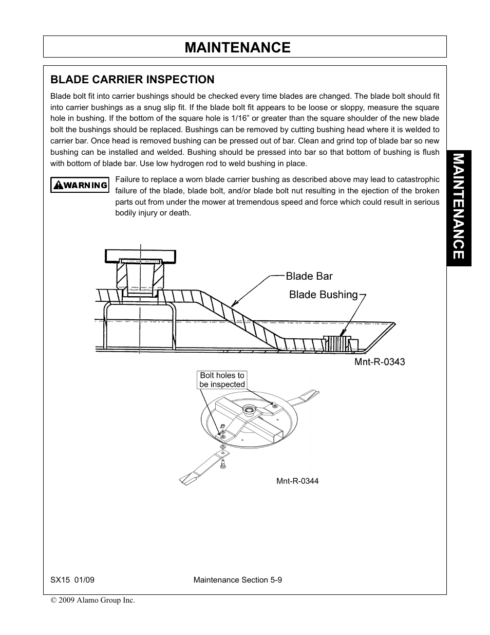 Blade carrier inspection, Blade carrier inspection -9, Maintenance | Alamo SX15 User Manual | Page 149 / 160