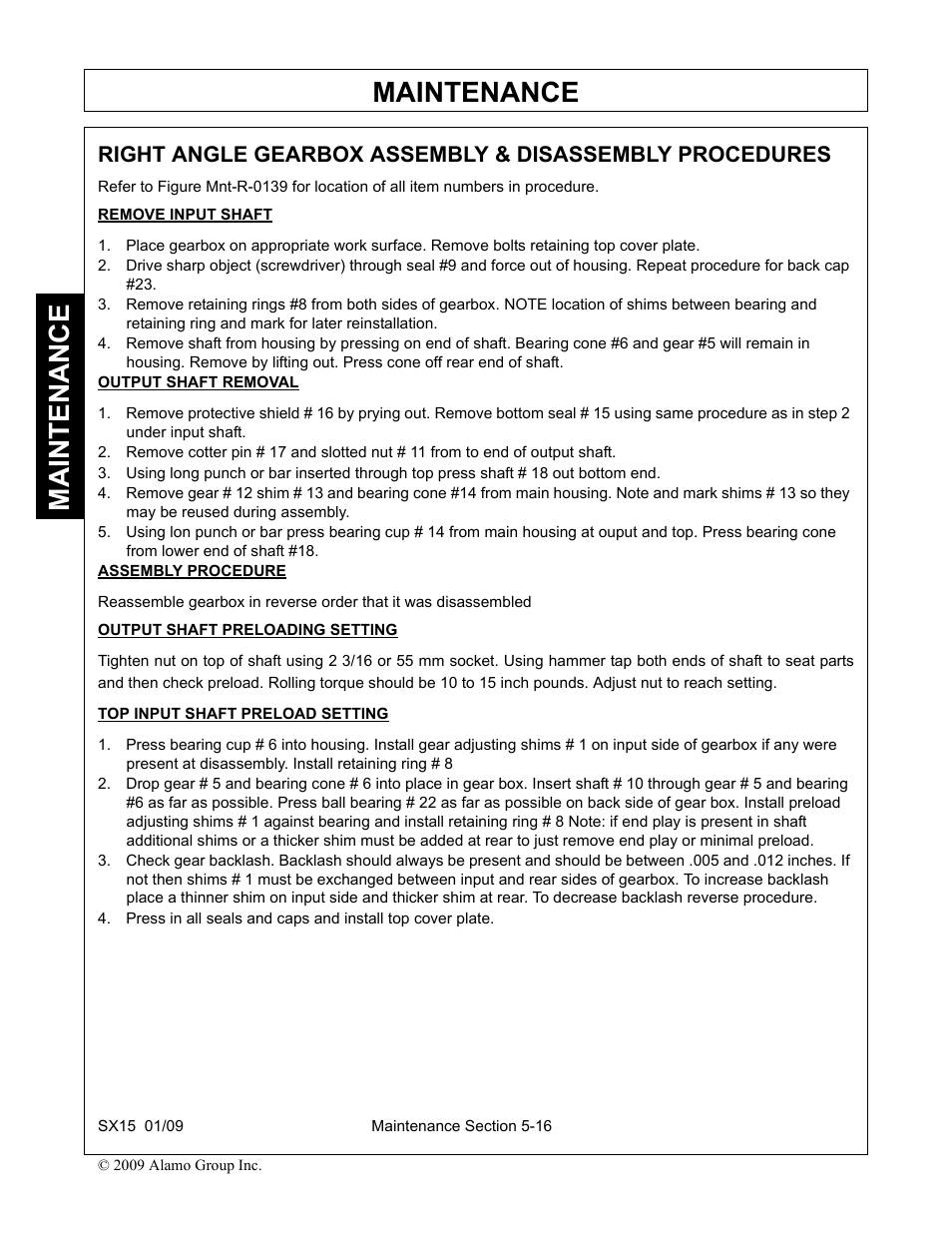 Maintenance | Alamo SX15 User Manual | Page 156 / 160