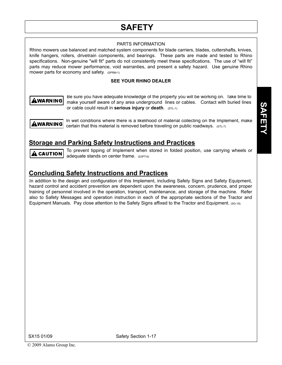 Concluding safety instructions and practices, Safety | Alamo SX15 User Manual | Page 23 / 160