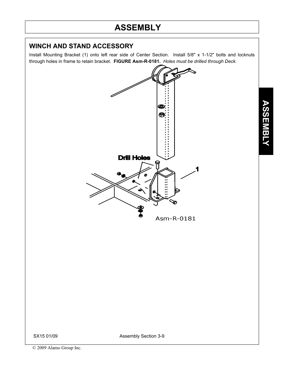 Winch and stand accessory, Winch and stand accessory -9, Assembly | Assembl y | Alamo SX15 User Manual | Page 91 / 160