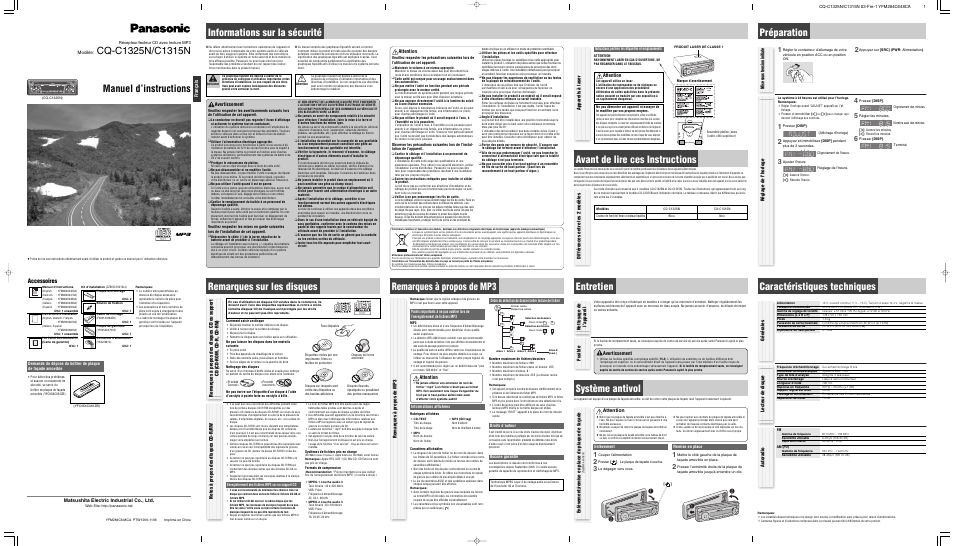 Panasonic CQC1325N User Manual | 6 pages