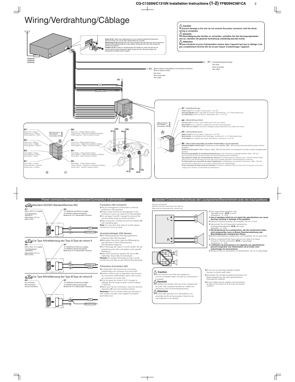 Wiring/verdrahtung/câblage | Panasonic CQC1325N User Manual | Page 4 / 6
