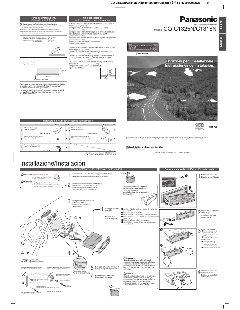 Installazione/instalación | Panasonic CQC1325N User Manual | Page 5 / 6