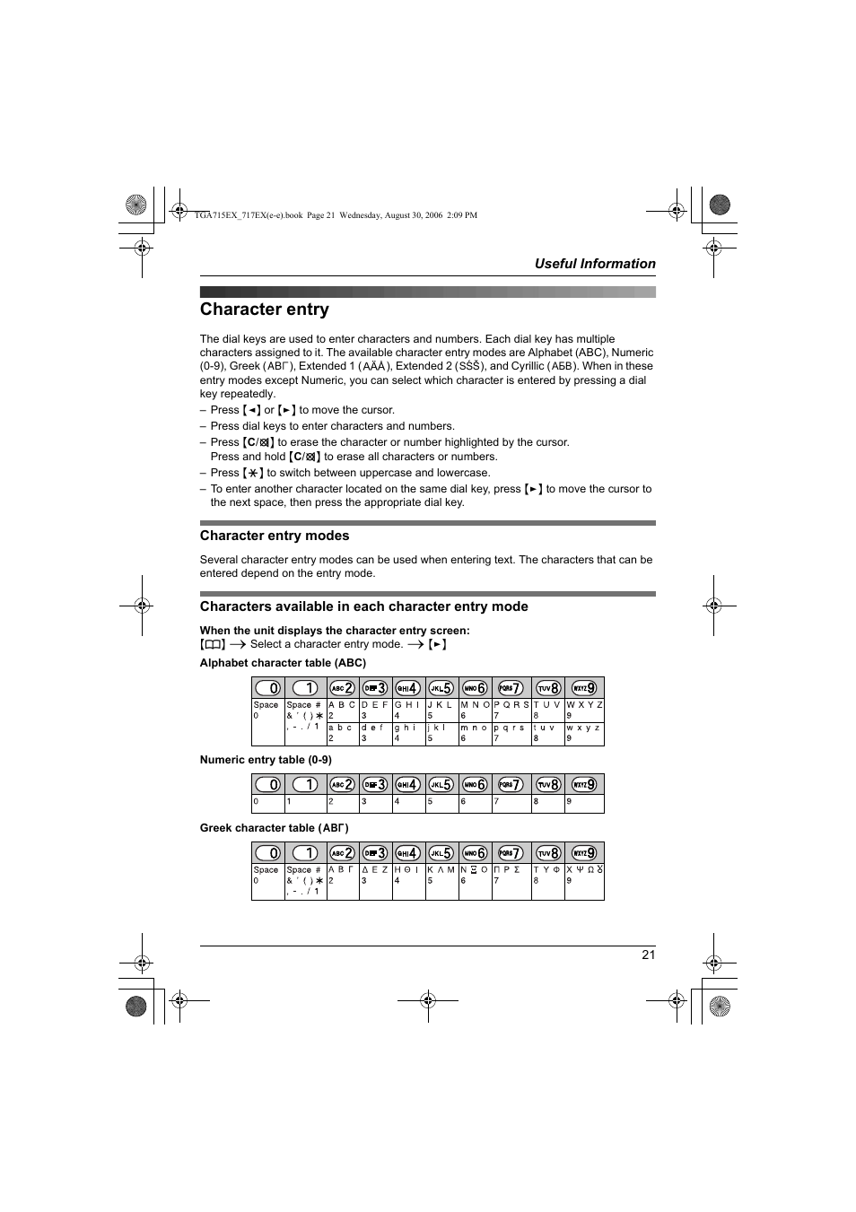 Character entry | Panasonic KXTGA717EX User Manual | Page 21 / 80