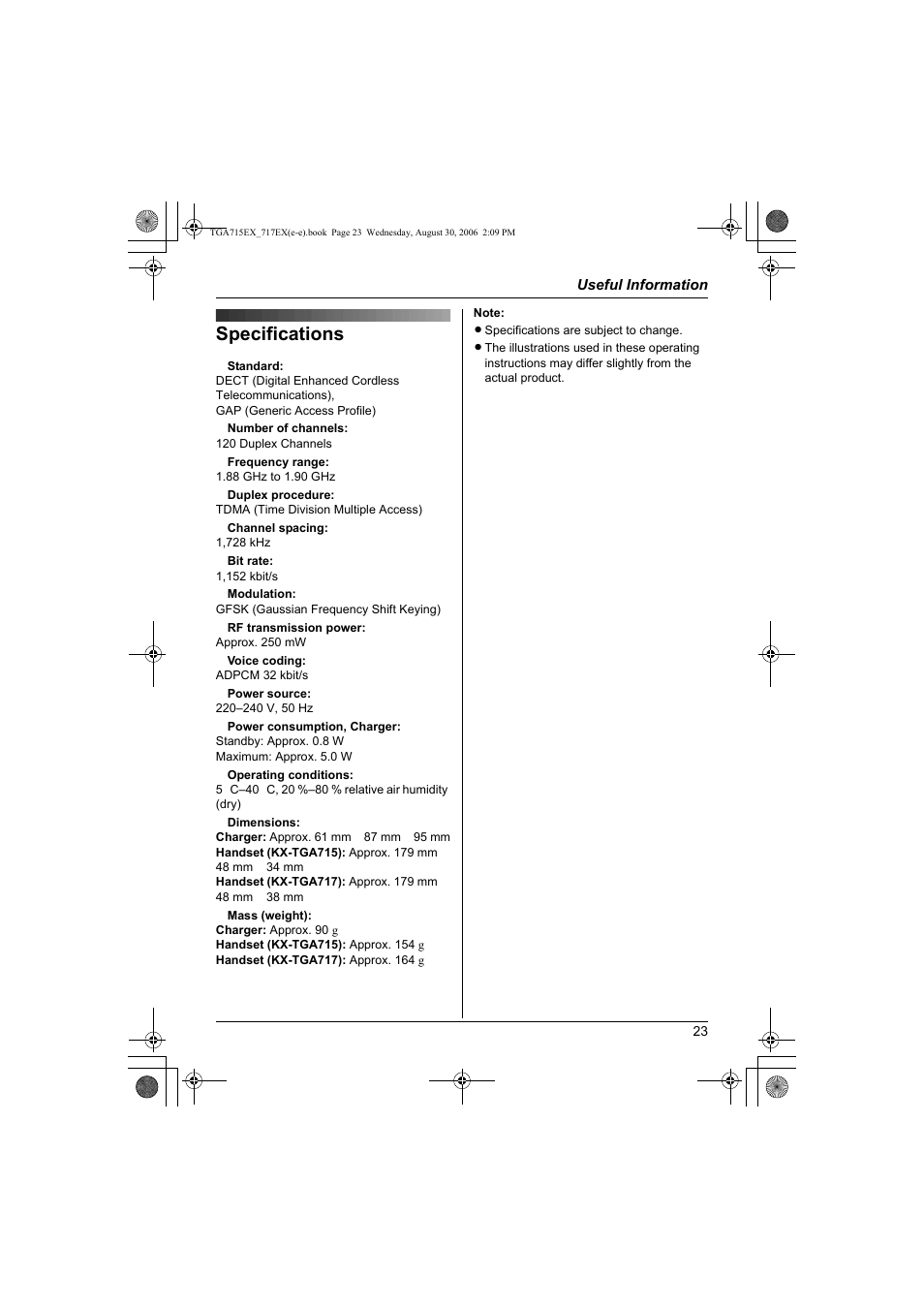 Specifications | Panasonic KXTGA717EX User Manual | Page 23 / 80