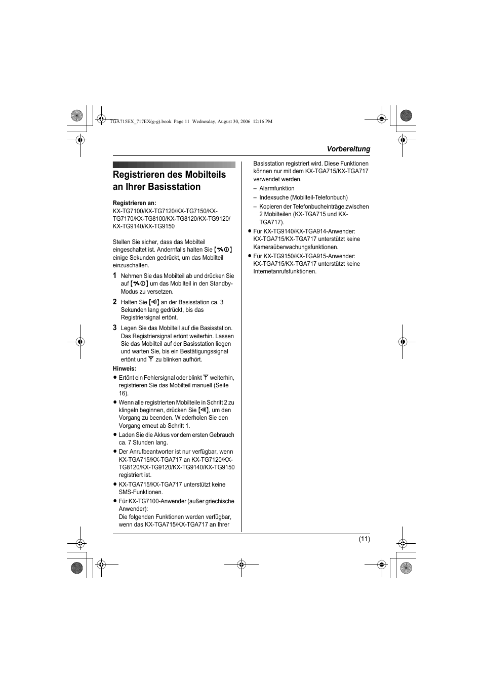 Registrieren des mobilteils an ihrer, Registrieren des mobilteils an ihrer basisstation | Panasonic KXTGA717EX User Manual | Page 35 / 80