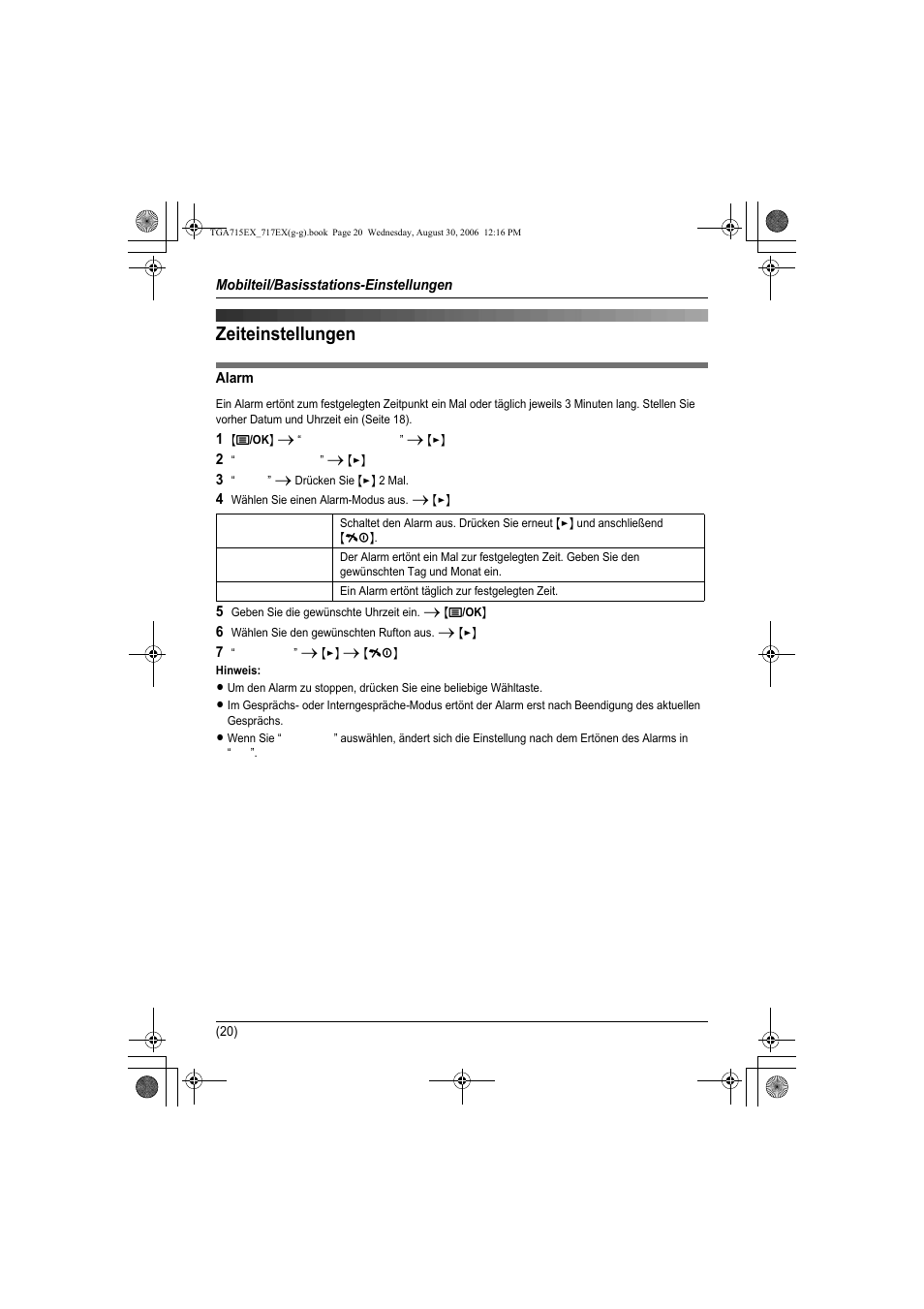 Zeiteinstellungen, Seite 20 | Panasonic KXTGA717EX User Manual | Page 44 / 80