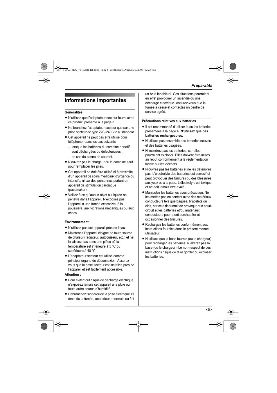 Informations importantes | Panasonic KXTGA717EX User Manual | Page 57 / 80