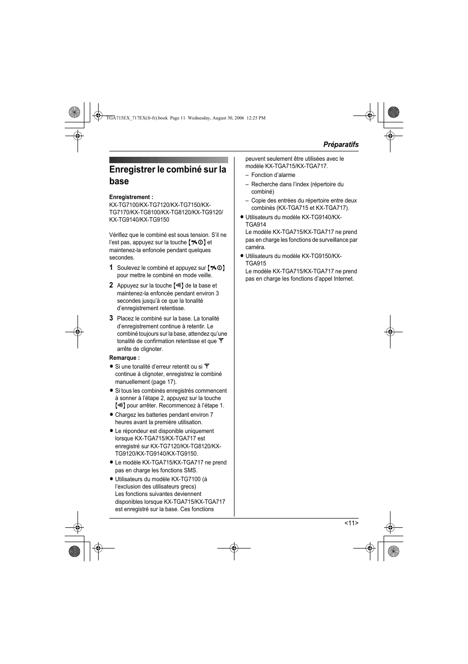 Enregistrer le combiné sur la base | Panasonic KXTGA717EX User Manual | Page 63 / 80