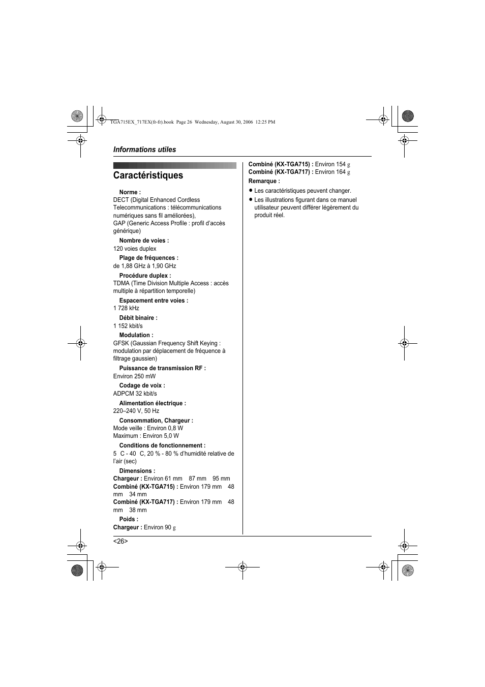 Caractéristiques | Panasonic KXTGA717EX User Manual | Page 78 / 80