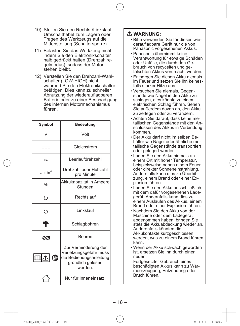 Iii. baugruppe, Anbringen oder abnehmen des bits, Anbringen oder abnehmen des akkus | Zusatzgriff | Panasonic EY7950 User Manual | Page 18 / 112