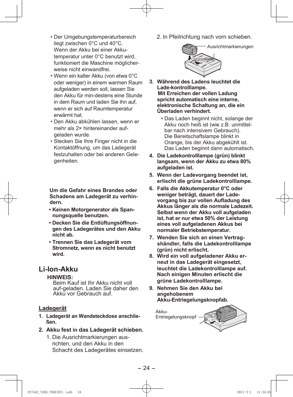 Anzeigelampen, Li-ion-akku | Panasonic EY7950 User Manual | Page 24 / 112