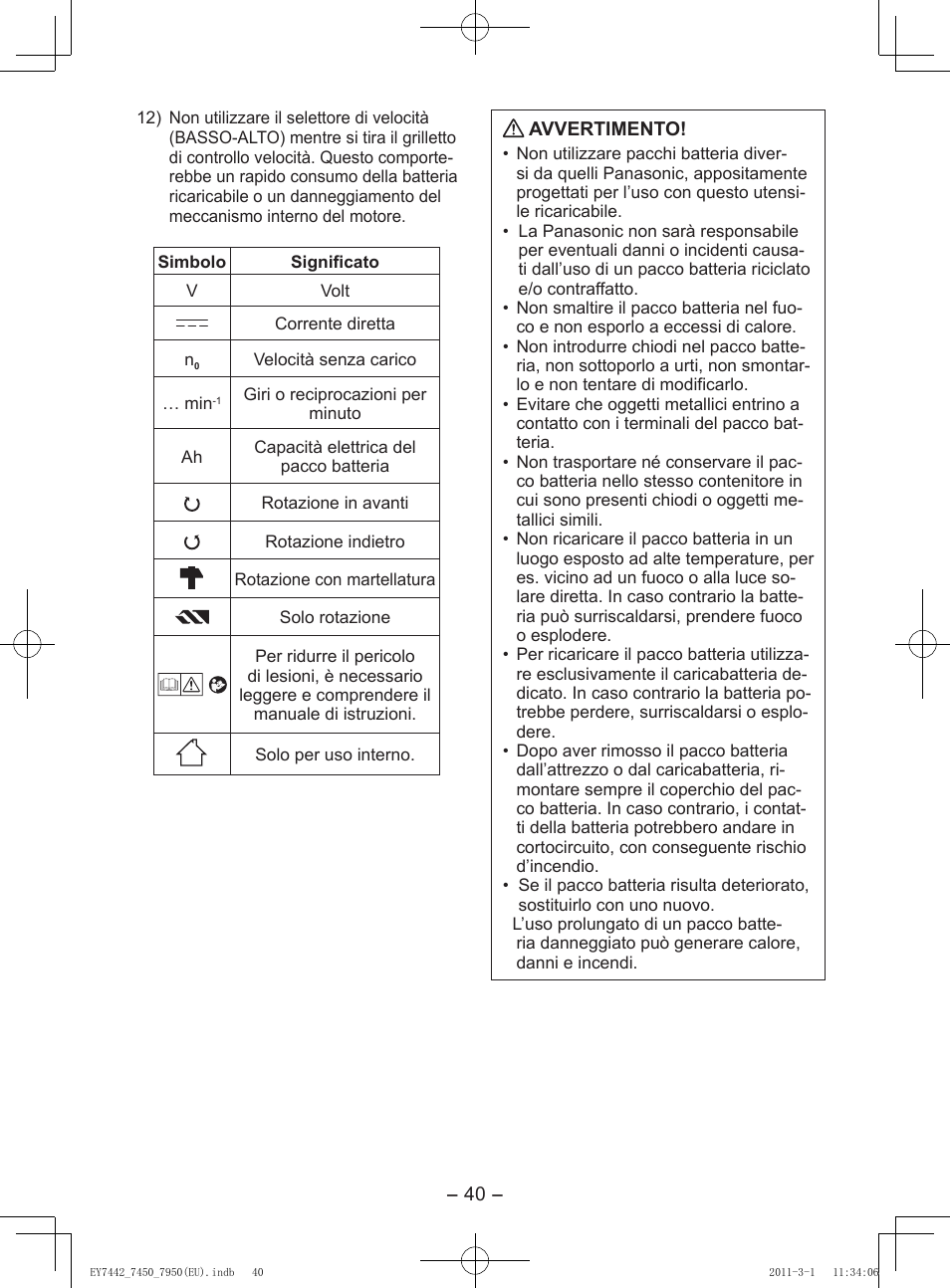 Panasonic EY7950 User Manual | Page 40 / 112