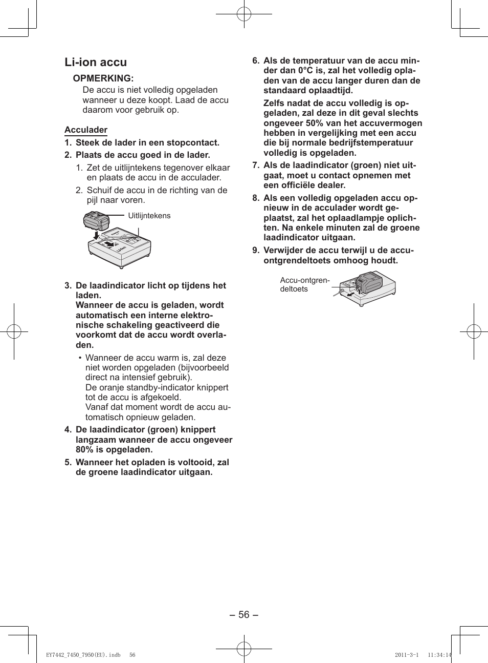 Li-ion accu | Panasonic EY7950 User Manual | Page 56 / 112