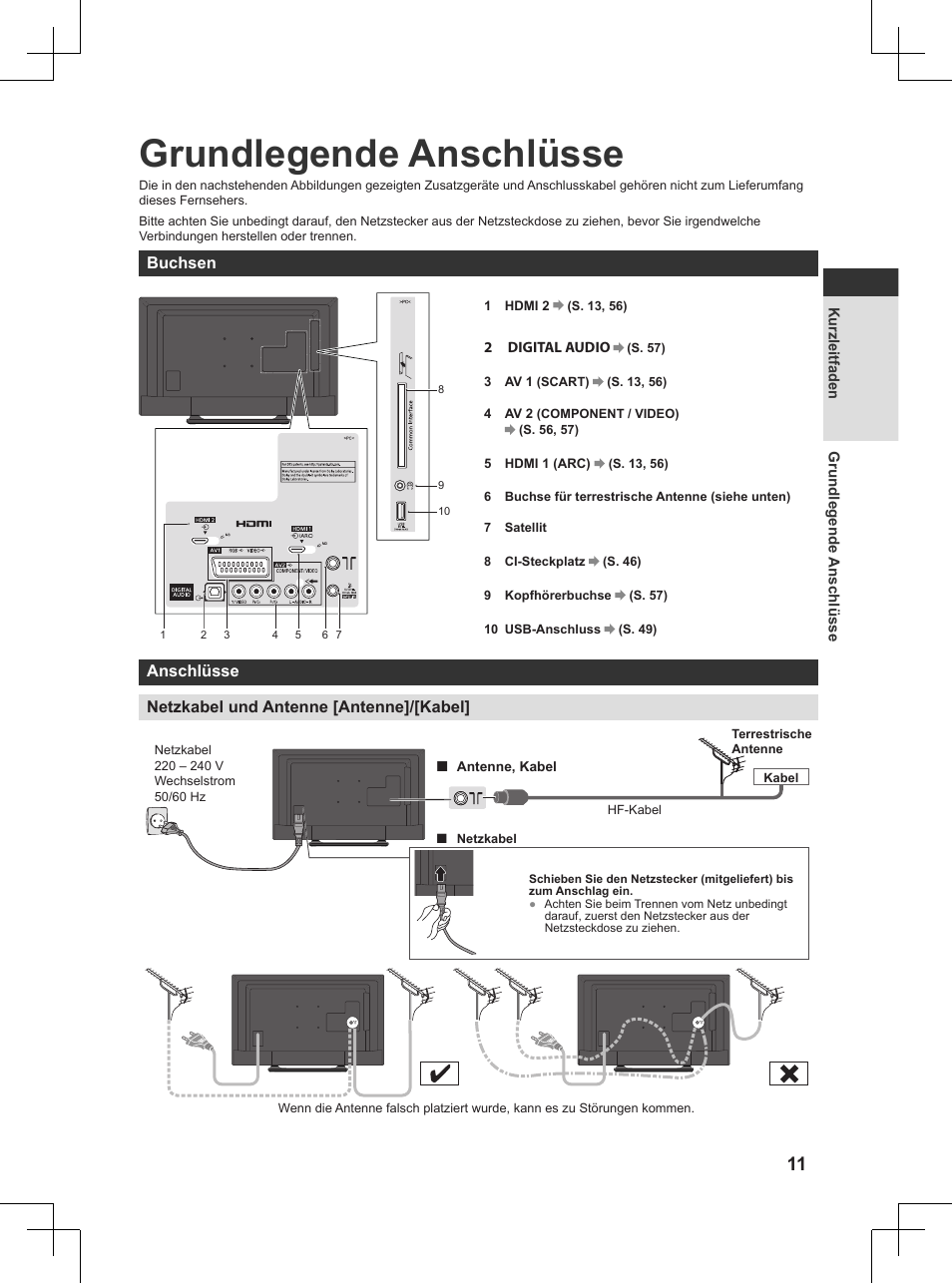 Grundlegende anschlüsse, S. 11) | Panasonic TX32AW404 User Manual | Page 11 / 288