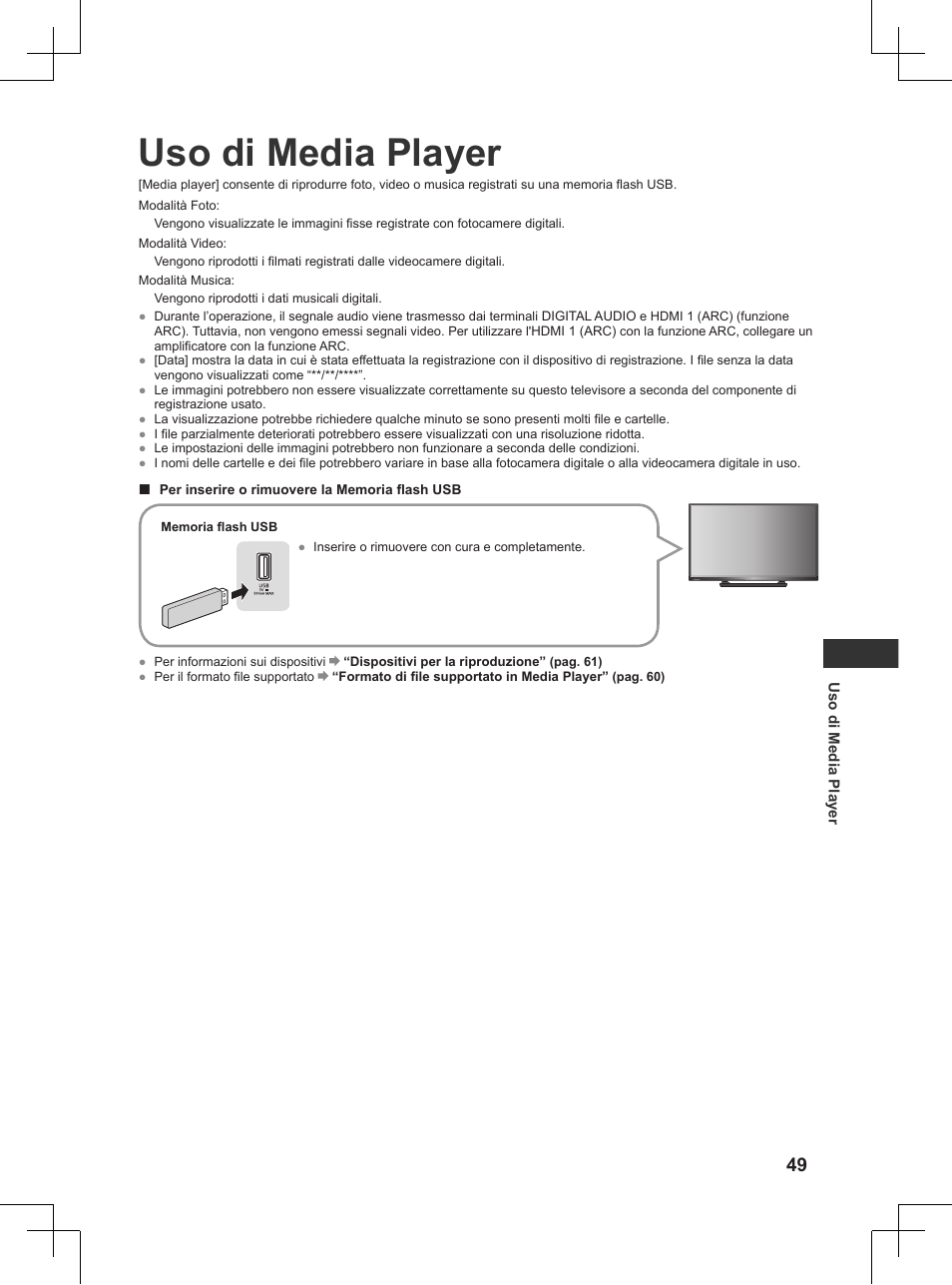 Uso di media player, Pag. 49) | Panasonic TX32AW404 User Manual | Page 121 / 288