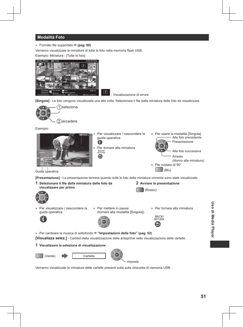 Pag. 51), Modalità foto, Uso di media player | Panasonic TX32AW404 User Manual | Page 123 / 288