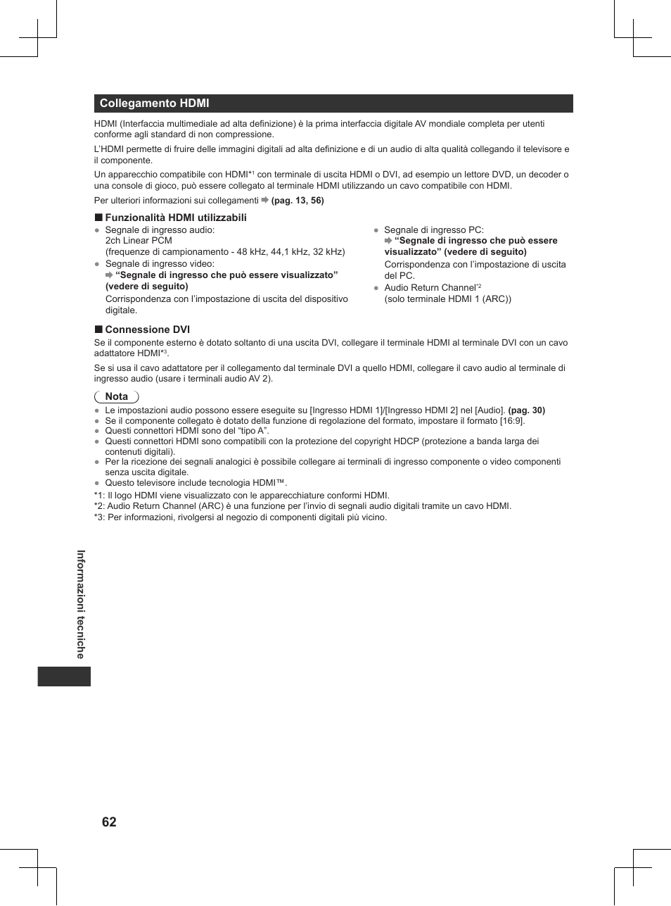Pag. 62), Collegamento hdmi | Panasonic TX32AW404 User Manual | Page 134 / 288