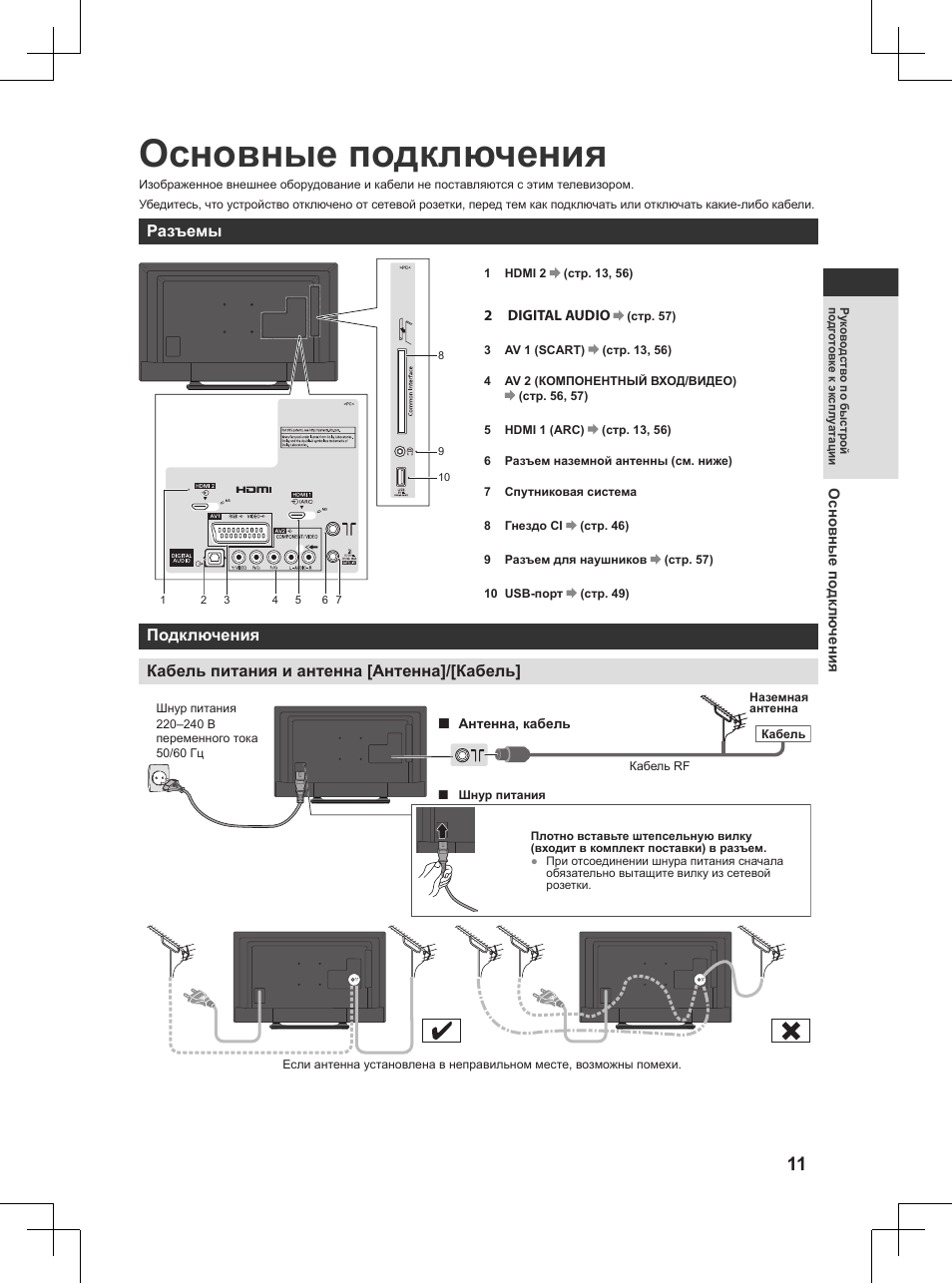 Основные подключения | Panasonic TX32AW404 User Manual | Page 227 / 288