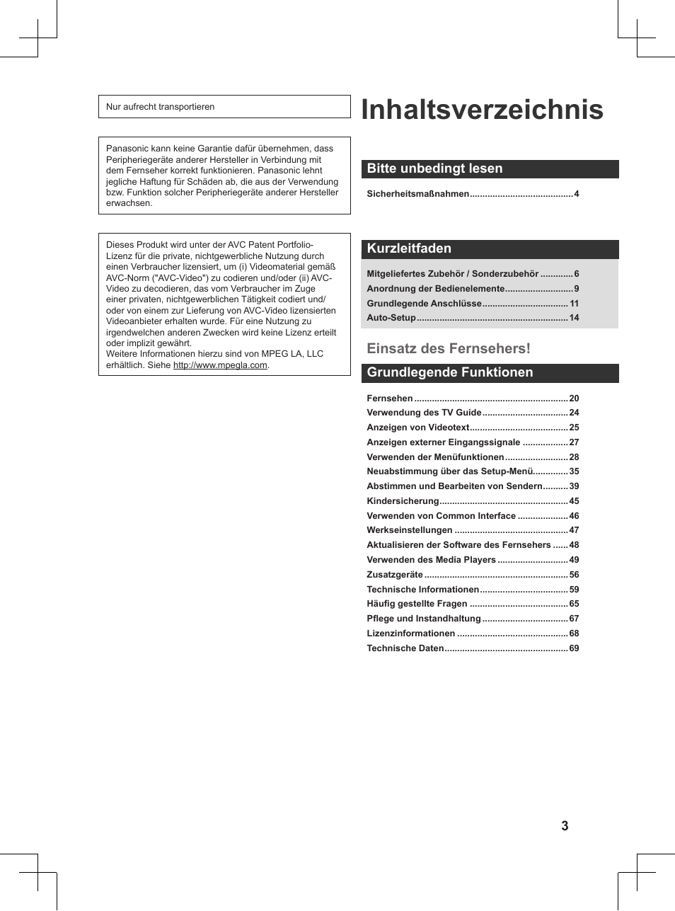 Panasonic TX32AW404 User Manual | Page 3 / 288