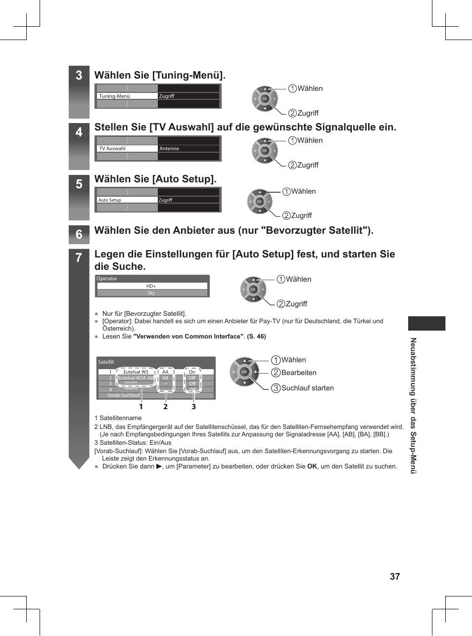 S. 37), Wählen sie [tuning-menü, Wählen sie [auto setup | Panasonic TX32AW404 User Manual | Page 37 / 288