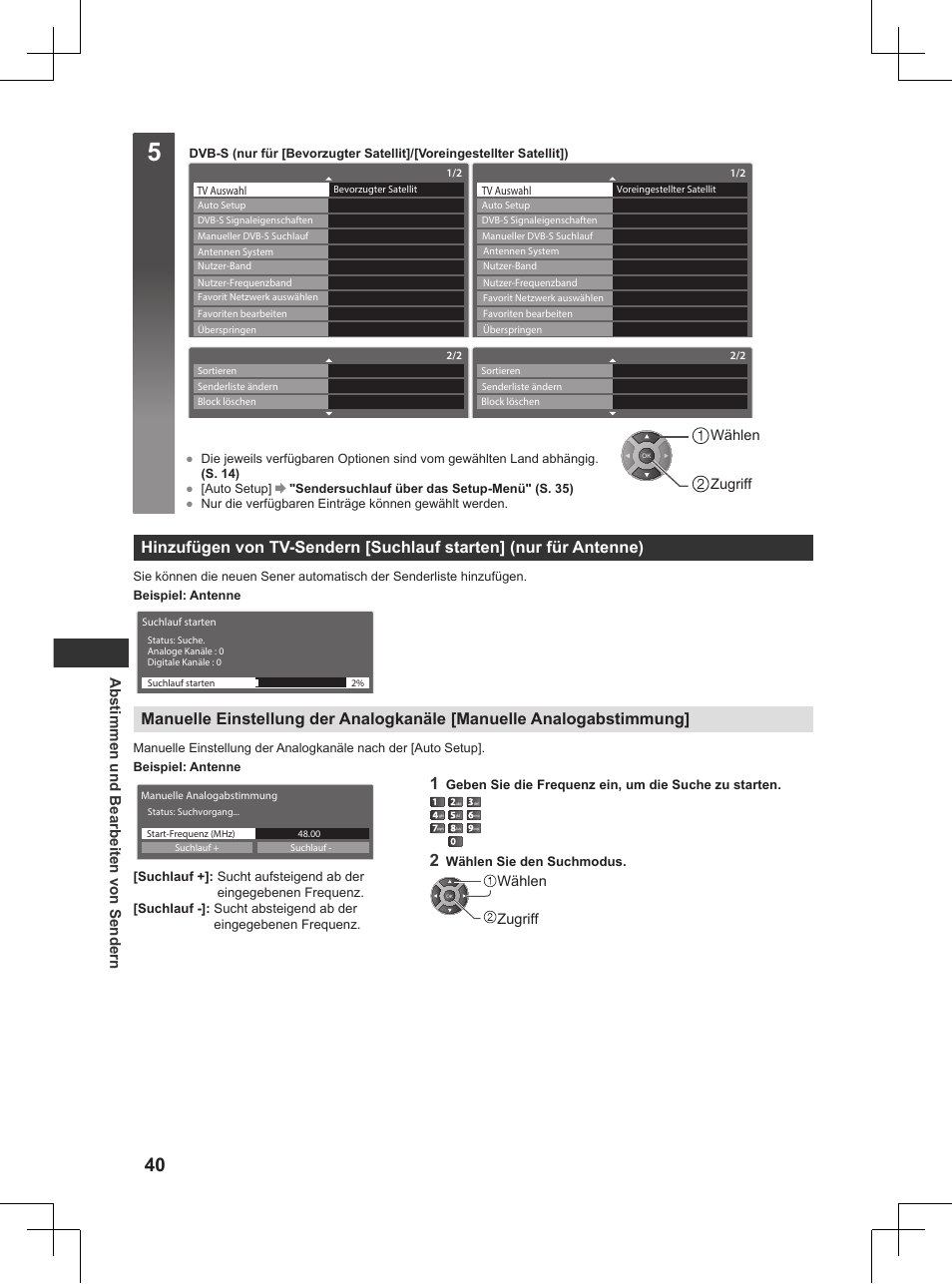 S. 40), Abstimmen und bearbeiten von sendern | Panasonic TX32AW404 User Manual | Page 40 / 288