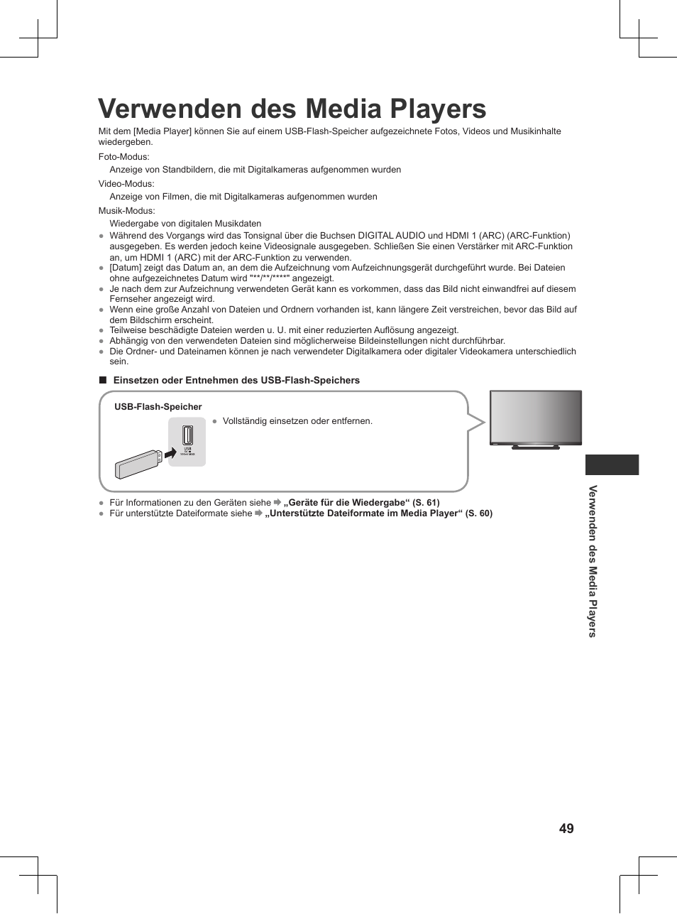 Verwenden des media players, S. 49) | Panasonic TX32AW404 User Manual | Page 49 / 288