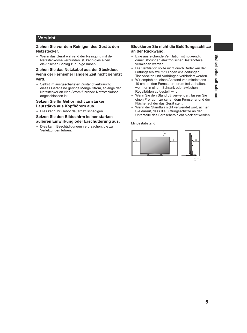 Vorsicht | Panasonic TX32AW404 User Manual | Page 5 / 288