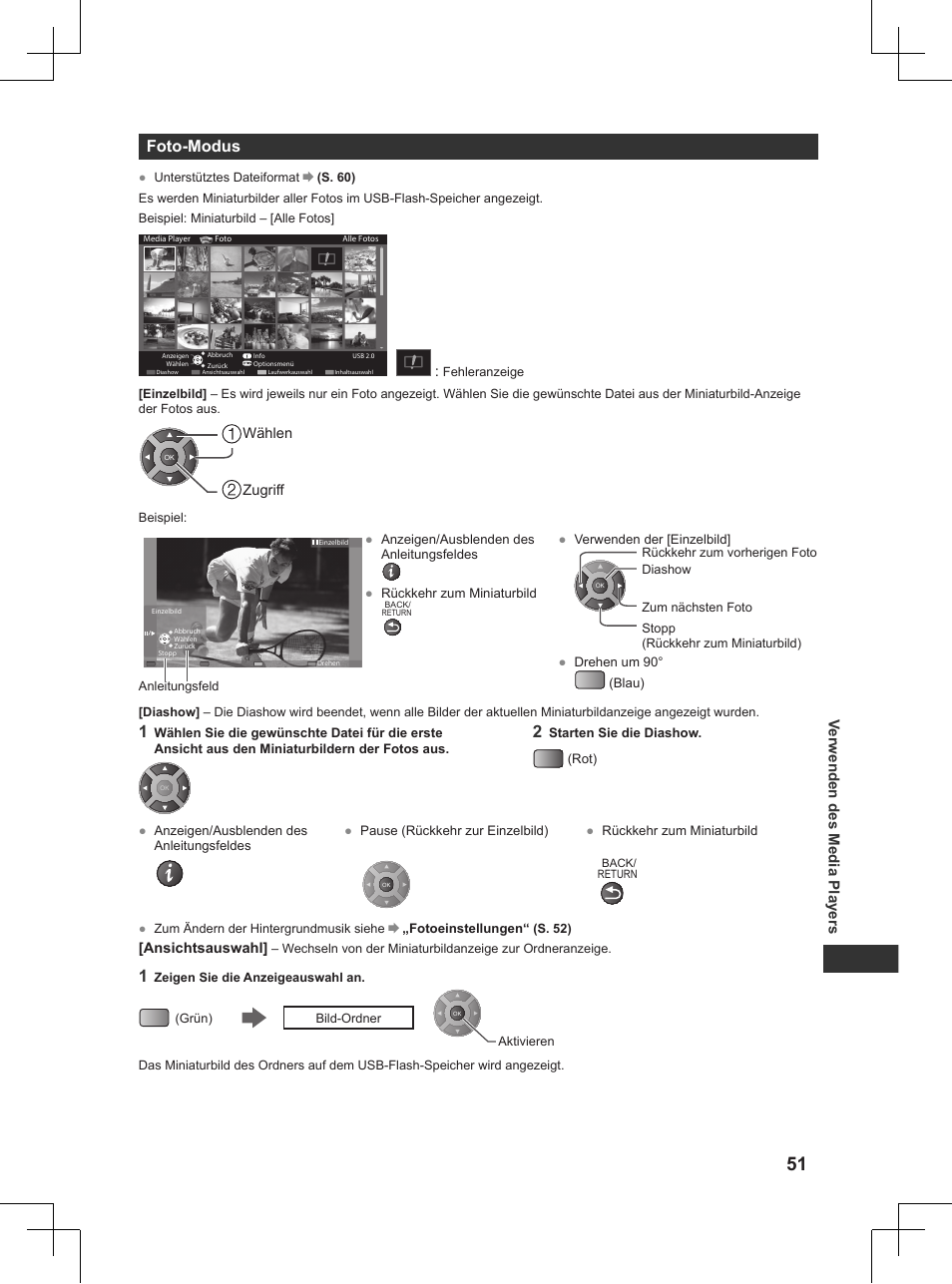 S. 51), Foto-modus, Verwenden des media players | Panasonic TX32AW404 User Manual | Page 51 / 288