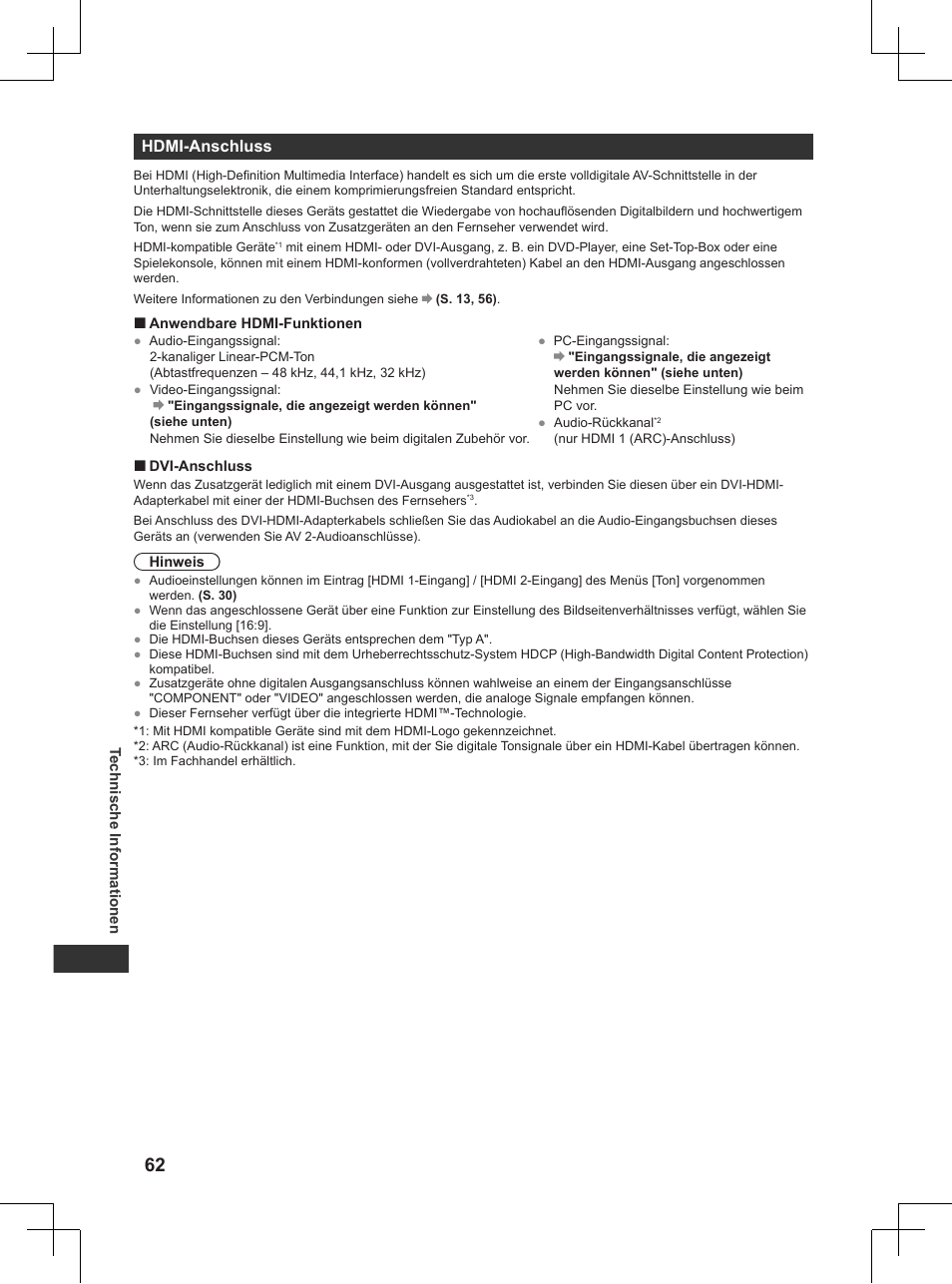 S. 62), Hdmi-anschluss | Panasonic TX32AW404 User Manual | Page 62 / 288