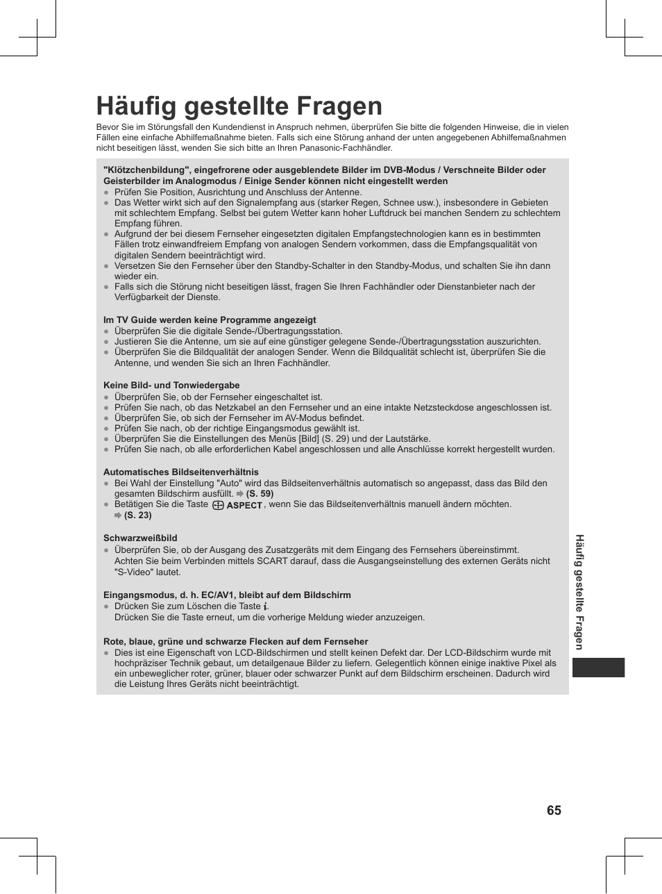 Häufig gestellte fragen | Panasonic TX32AW404 User Manual | Page 65 / 288