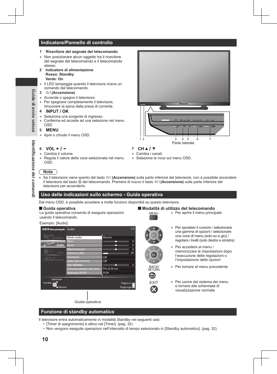 Indicatore/pannello di controllo, Funzione di standby automatico | Panasonic TX32AW404 User Manual | Page 82 / 288