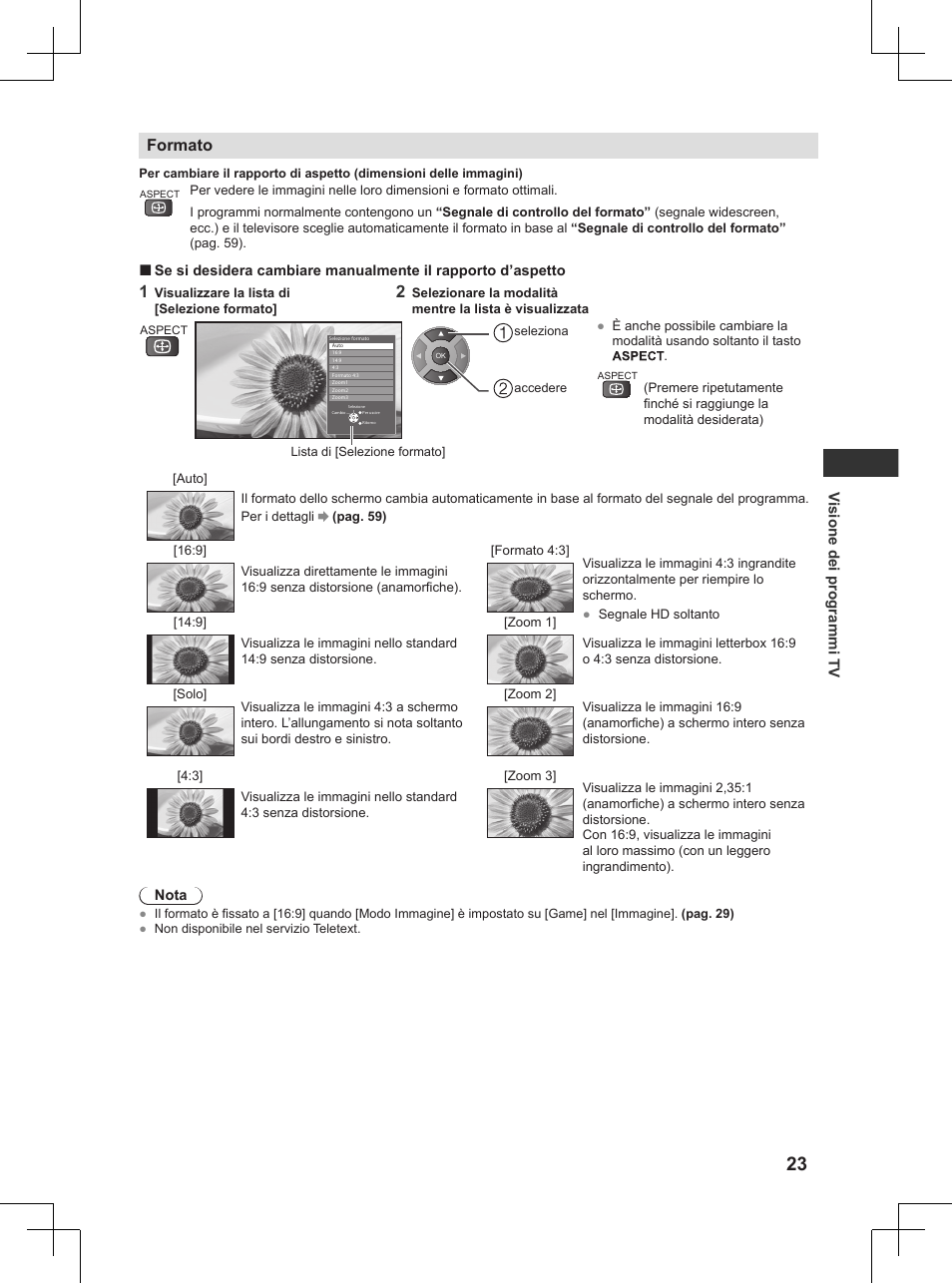 Pag. 23), Formato | Panasonic TX32AW404 User Manual | Page 95 / 288