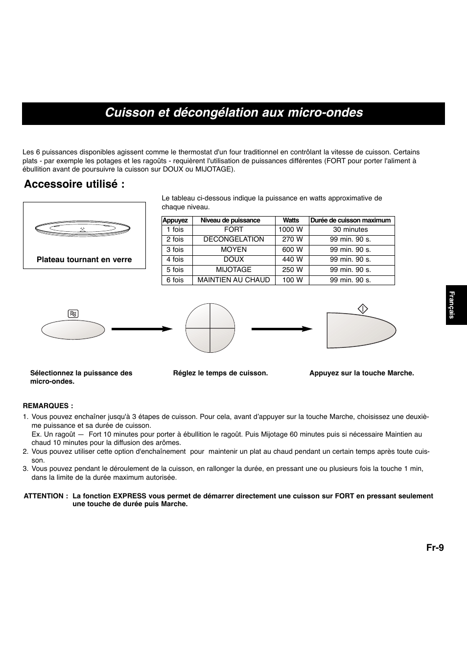 Cuisson et décongélation aux micro-ondes, Accessoire utilisé, Fr-9 | Panasonic NNA873SBEPG User Manual | Page 10 / 23