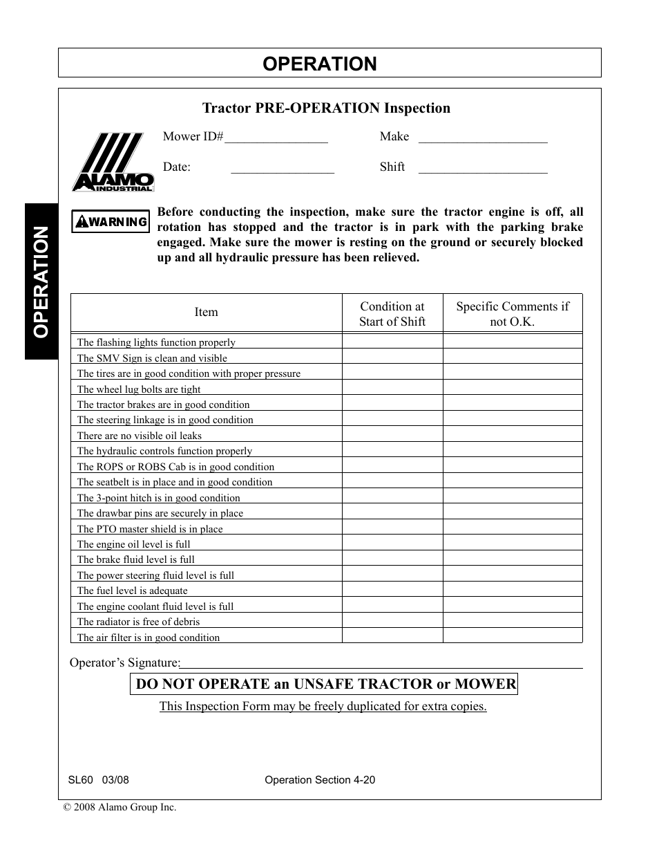 Operation, Opera t ion | Alamo SL60 User Manual | Page 104 / 126