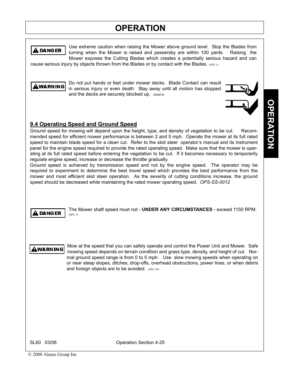 4 operating speed and ground speed, Operating speed and ground speed -25, Operation | Opera t ion | Alamo SL60 User Manual | Page 109 / 126