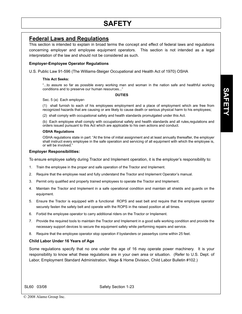Federal laws and regulations, Federal laws and regulations -23, Safety | Alamo SL60 User Manual | Page 29 / 126