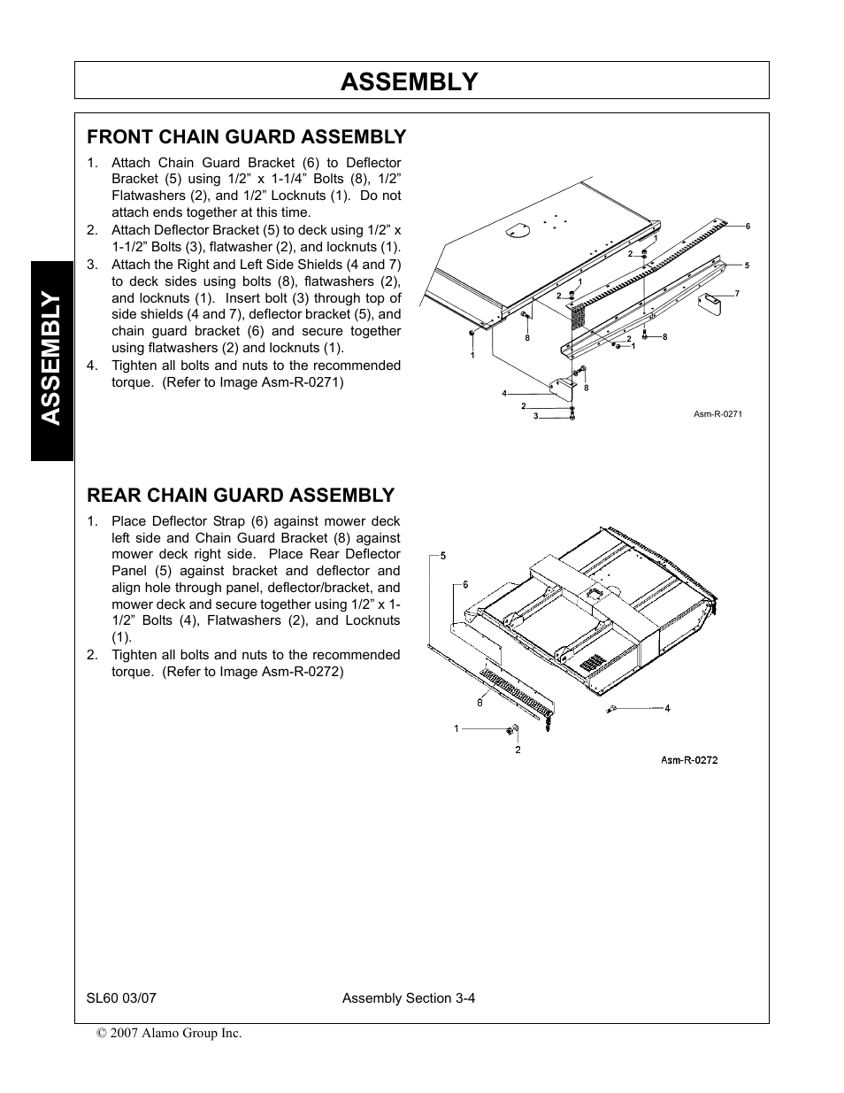 Front chain guard assembly, Rear chain guard assembly, Assembly | Assembl y | Alamo SL60 User Manual | Page 82 / 126