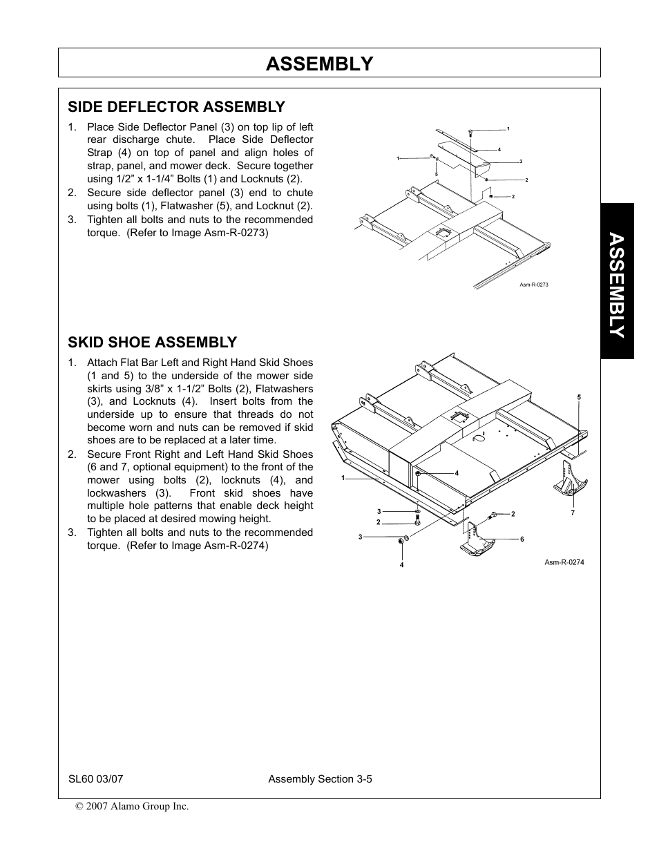 Side deflector assembly, Skid shoe assembly, Side deflector assembly -5 skid shoe assembly -5 | Assembly, Assembl y | Alamo SL60 User Manual | Page 83 / 126