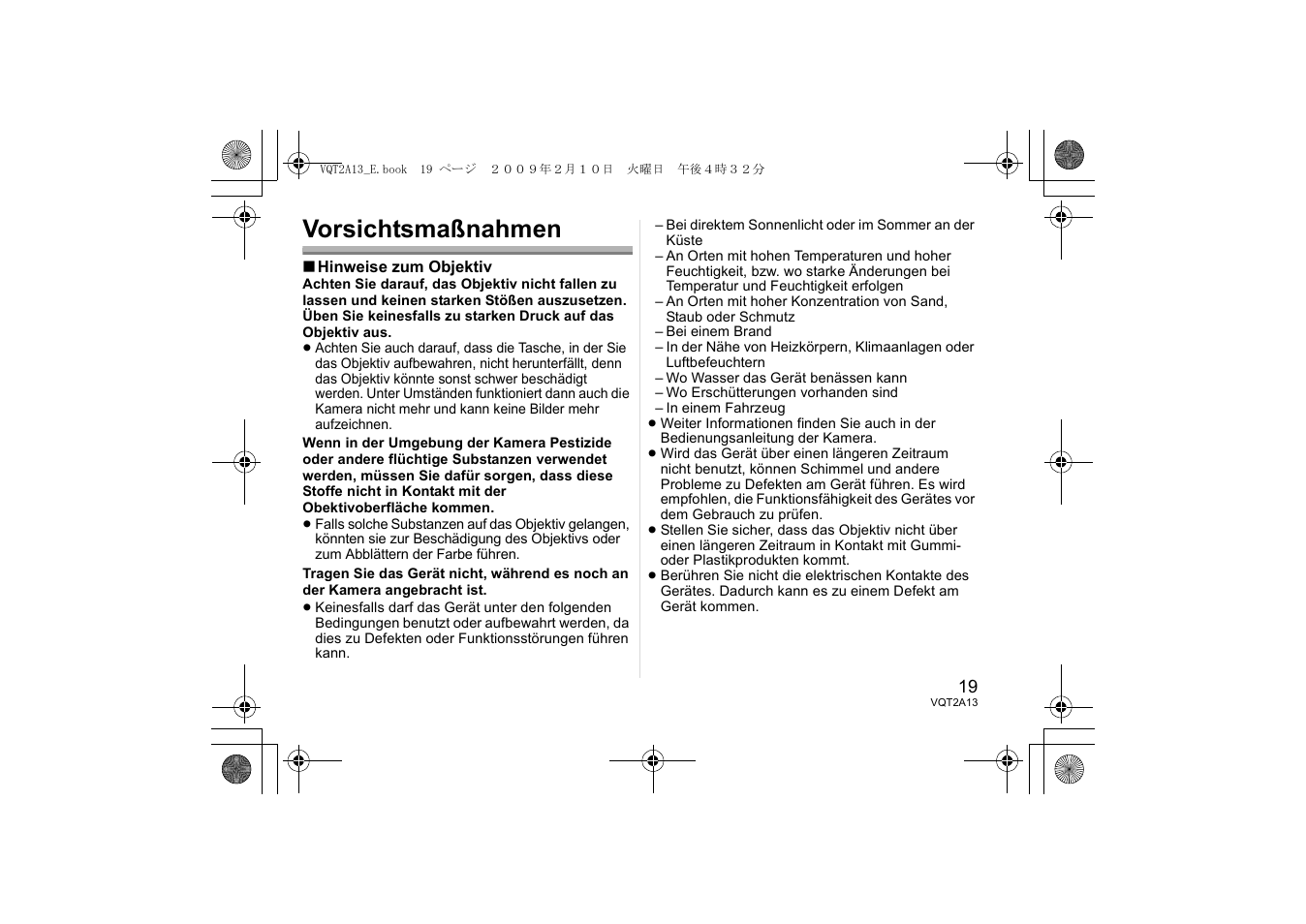 Vorsichtsmaßnahmen | Panasonic HFS014045 User Manual | Page 19 / 72