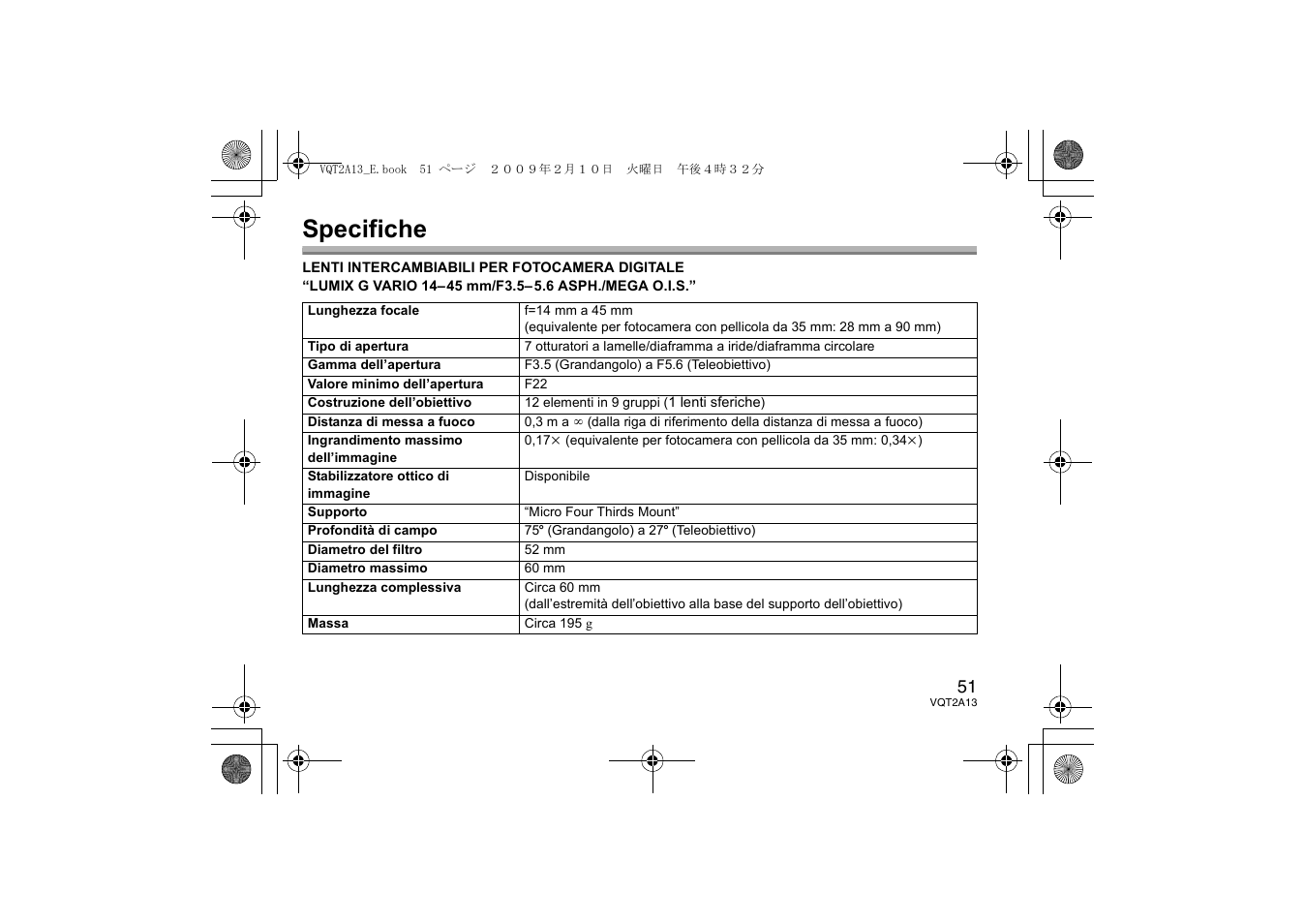 Specifiche | Panasonic HFS014045 User Manual | Page 51 / 72