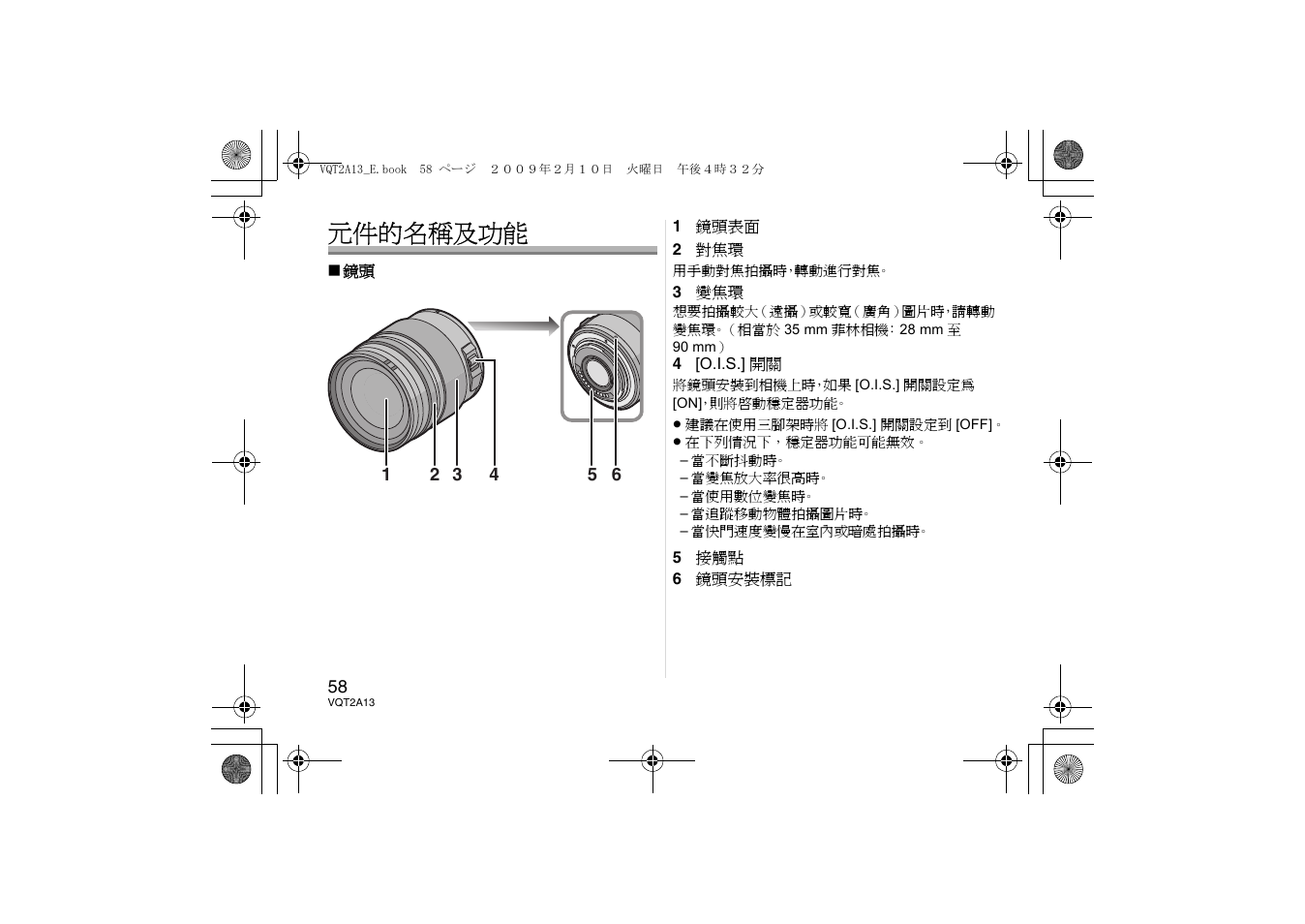 元件的名稱及功能 | Panasonic HFS014045 User Manual | Page 58 / 72