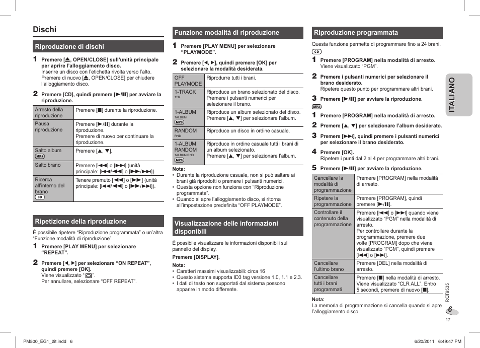 Dischi | Panasonic SCPM500 User Manual | Page 17 / 80