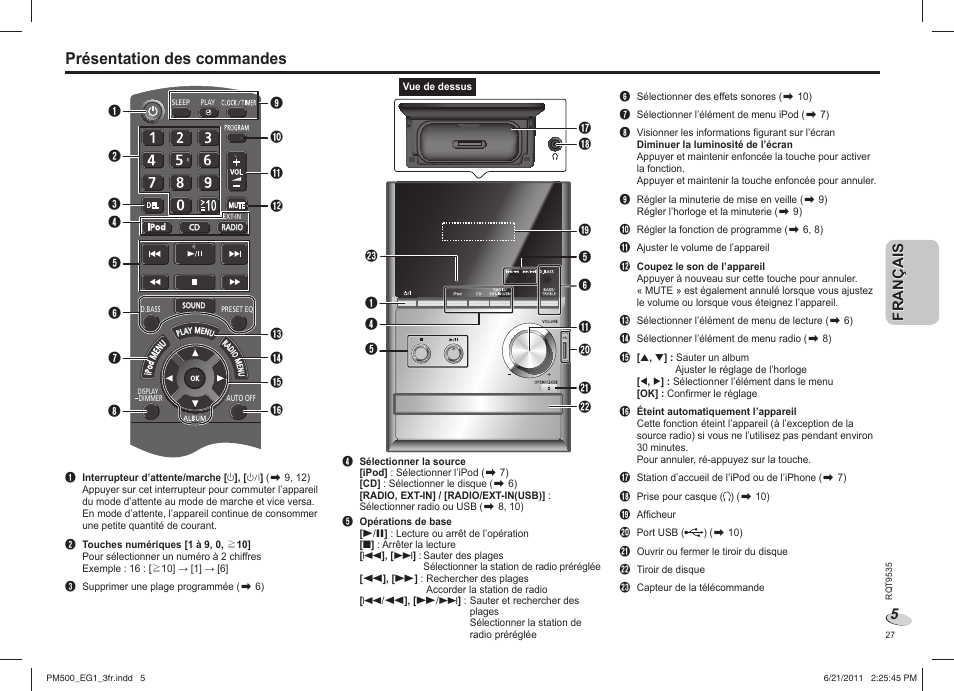 Présentation des commandes | Panasonic SCPM500 User Manual | Page 27 / 80