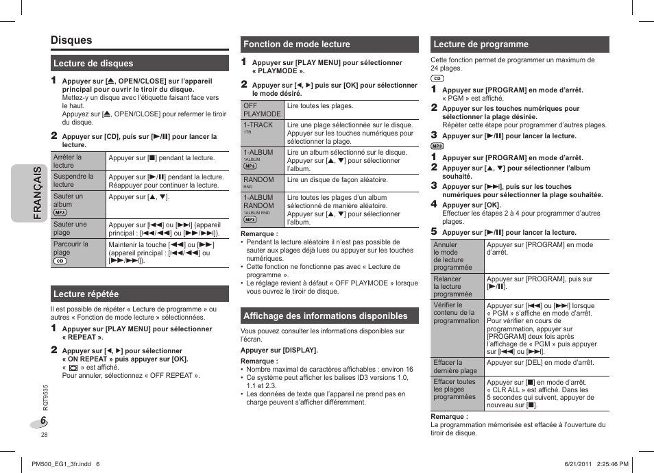 Disques | Panasonic SCPM500 User Manual | Page 28 / 80