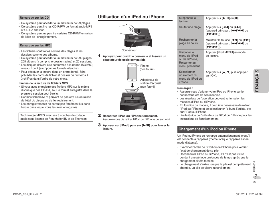 Utilisation d’un ipod ou iphone | Panasonic SCPM500 User Manual | Page 29 / 80