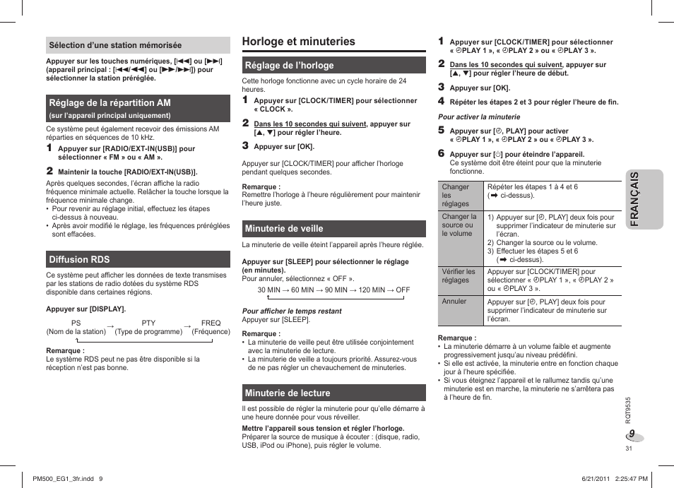 Horloge et minuteries | Panasonic SCPM500 User Manual | Page 31 / 80