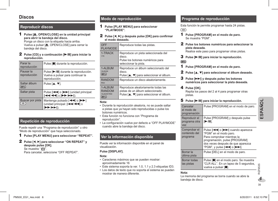 Discos | Panasonic SCPM500 User Manual | Page 39 / 80