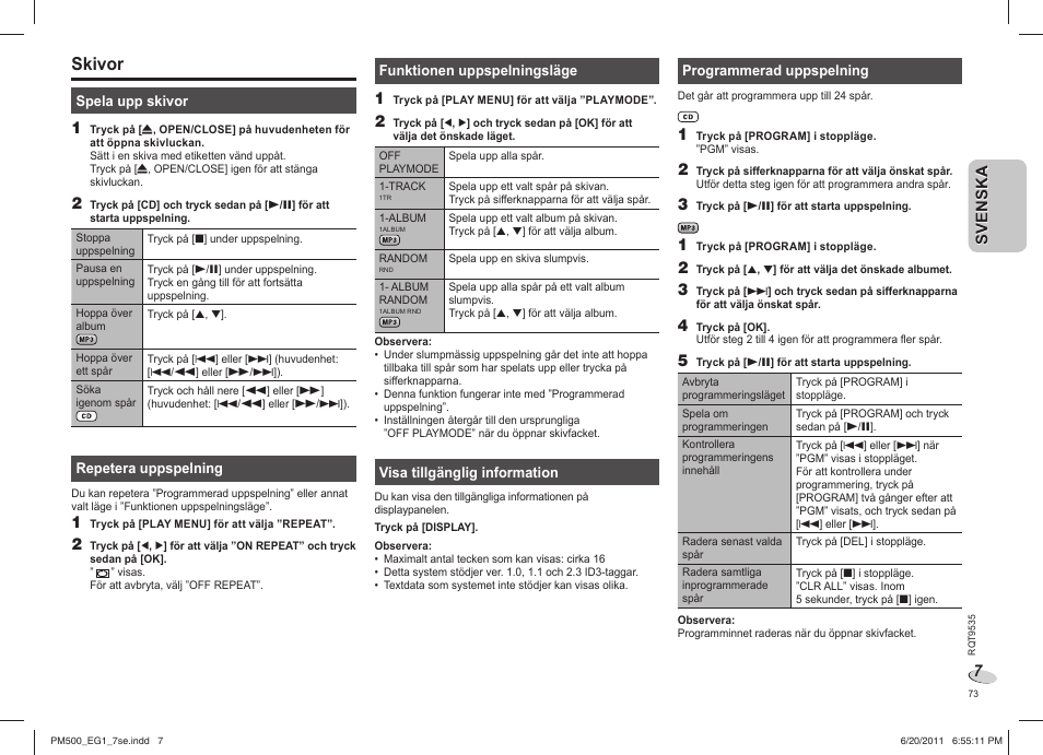 Skivor | Panasonic SCPM500 User Manual | Page 73 / 80