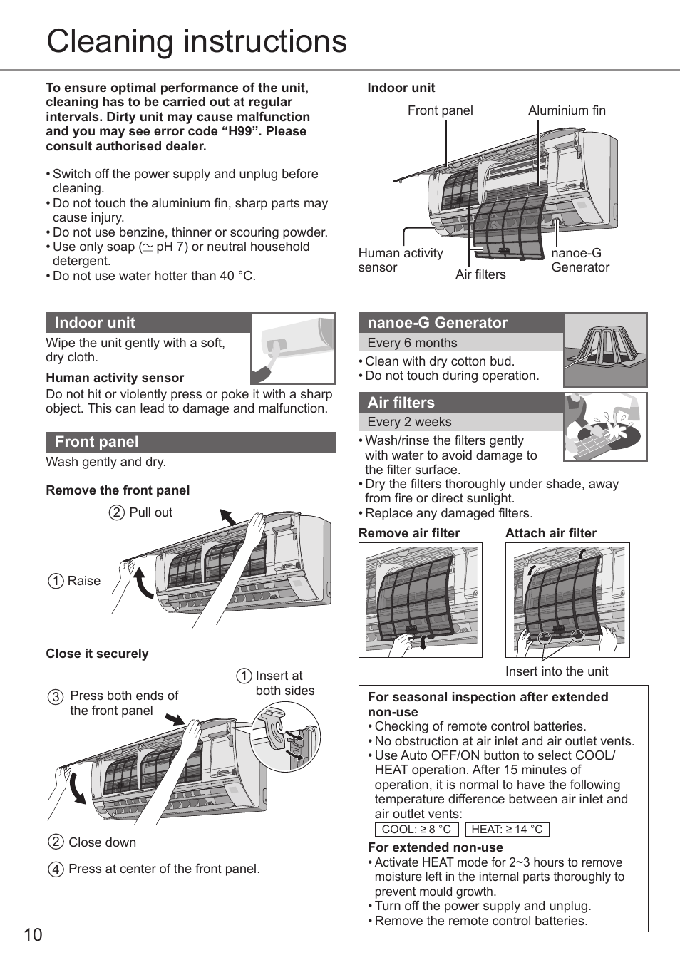 Cleaning instructions | Panasonic CUE28PKE User Manual | Page 10 / 64
